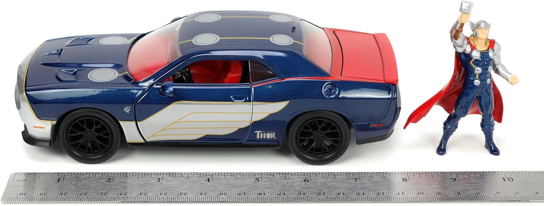 Jada Toys Marvel Figur Thor mit Modellauto 2015er Dodge Challenger SRT8 Hellcat - Set aus Marvel Ave