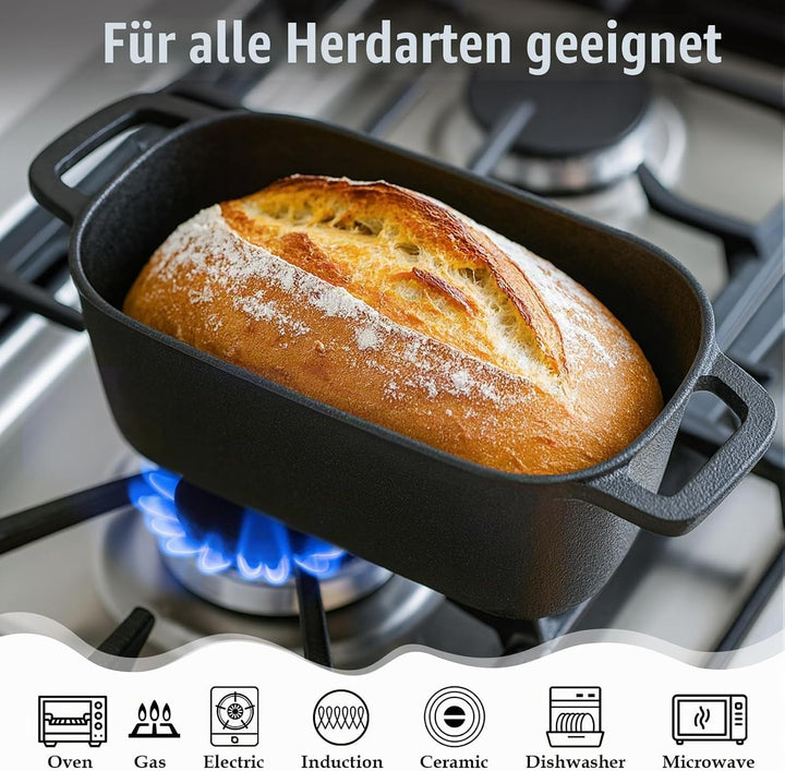 GFTIME Gusseisen Topf 35cm Brot Backen, Brotbackform mit Deckel - Robuste Brotbackform mit Deckel -