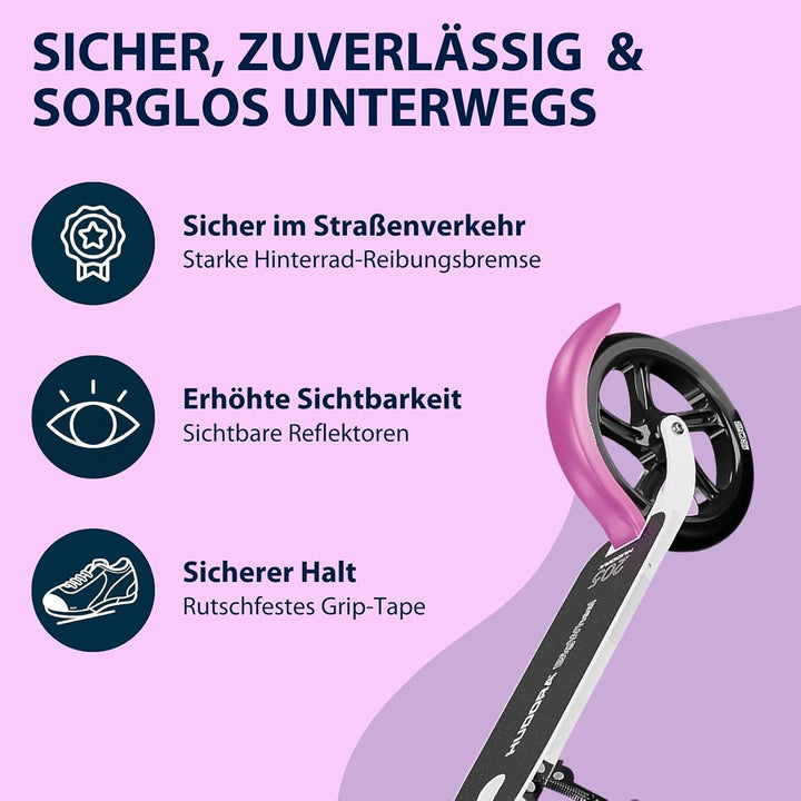 HUDORA BigWheel Pure Scooter - Stabiler Aluminium-Roller mit Ständer - Höhenverstellbarer &amp; zusammen