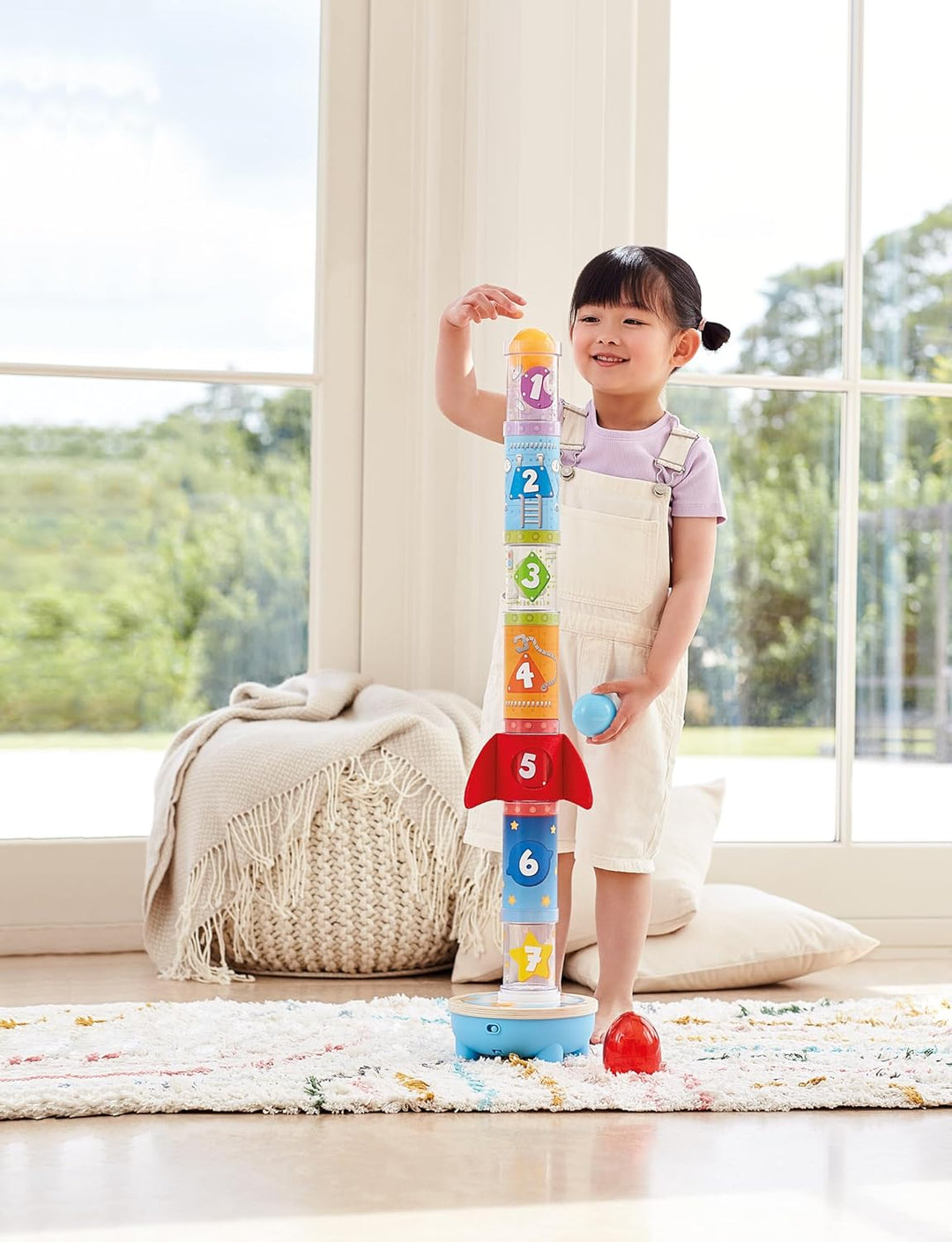 Hape Raketen-Flugstation – Interaktive Motorikspielzeug mit Gebläse, Rakete und 7 Stationen, Lernspi