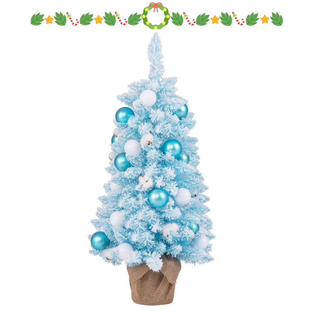 KOMFOTTEU 90 cm Künstlicher Weihnachtsbaum, Tisch Christbaum mit 24 dekorativen Kugelornamenten &amp; 12