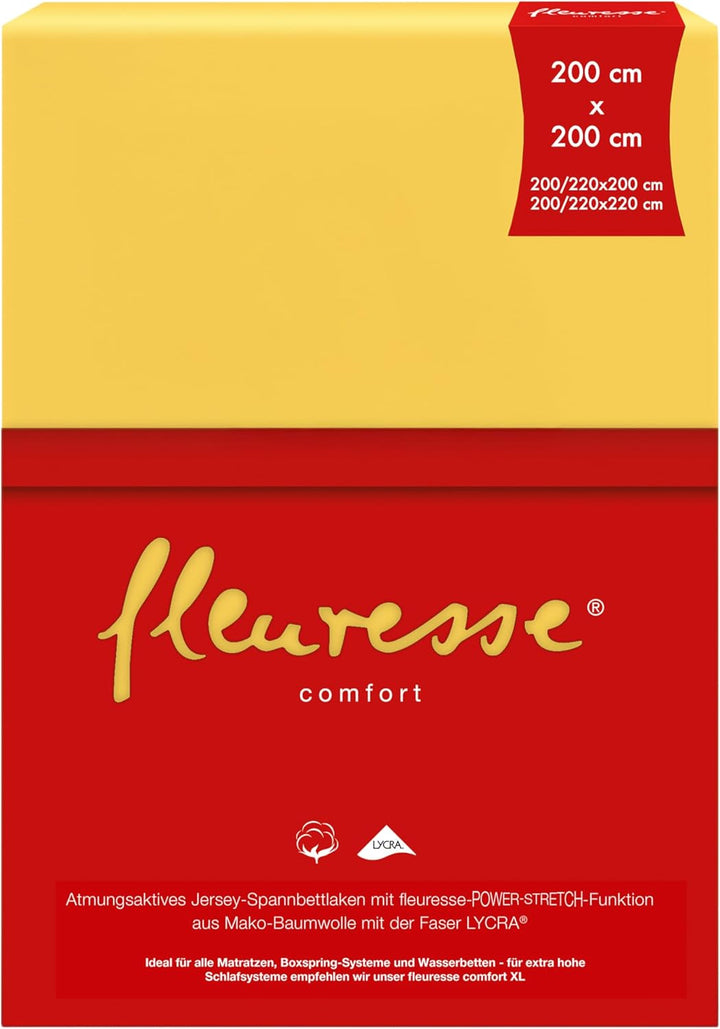 fleuresse Comfort Spannbettlaken, Jersey, gelb, 200 x 200 Gelb 200 x 200, Gelb 200 x 200