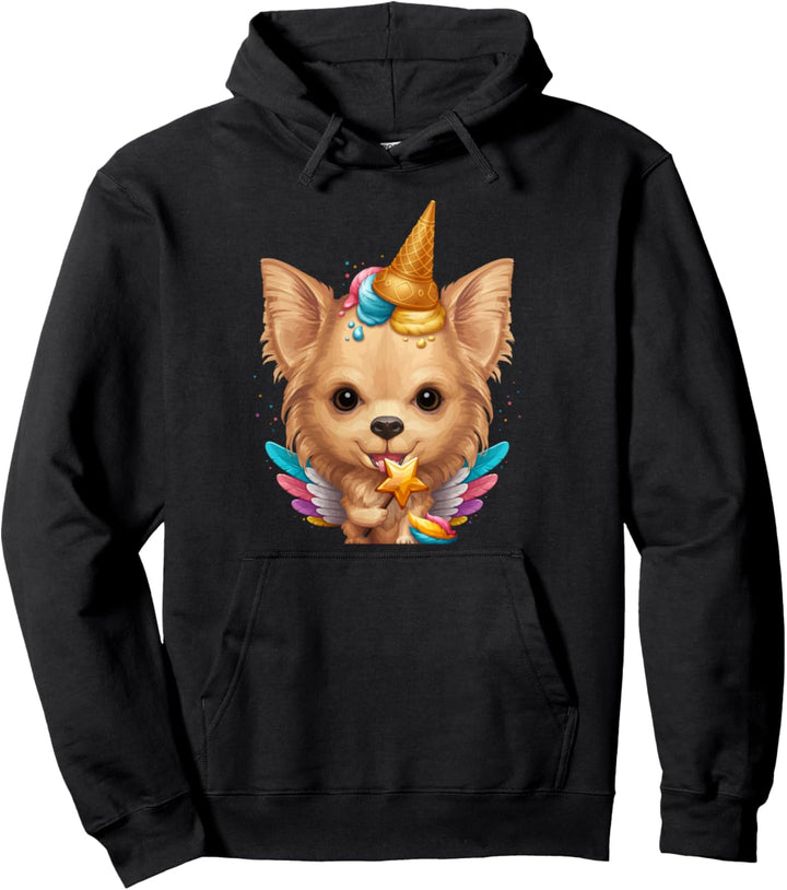 Fawn Langhaar Chihuahua Einhorn Pullover Hoodie