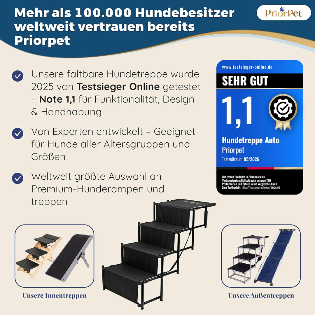 Hundetreppe Auto Klappbar – Leicht & Verstellbar 53–81 cm für SUV & Kombi – Hunderampe Alternative f