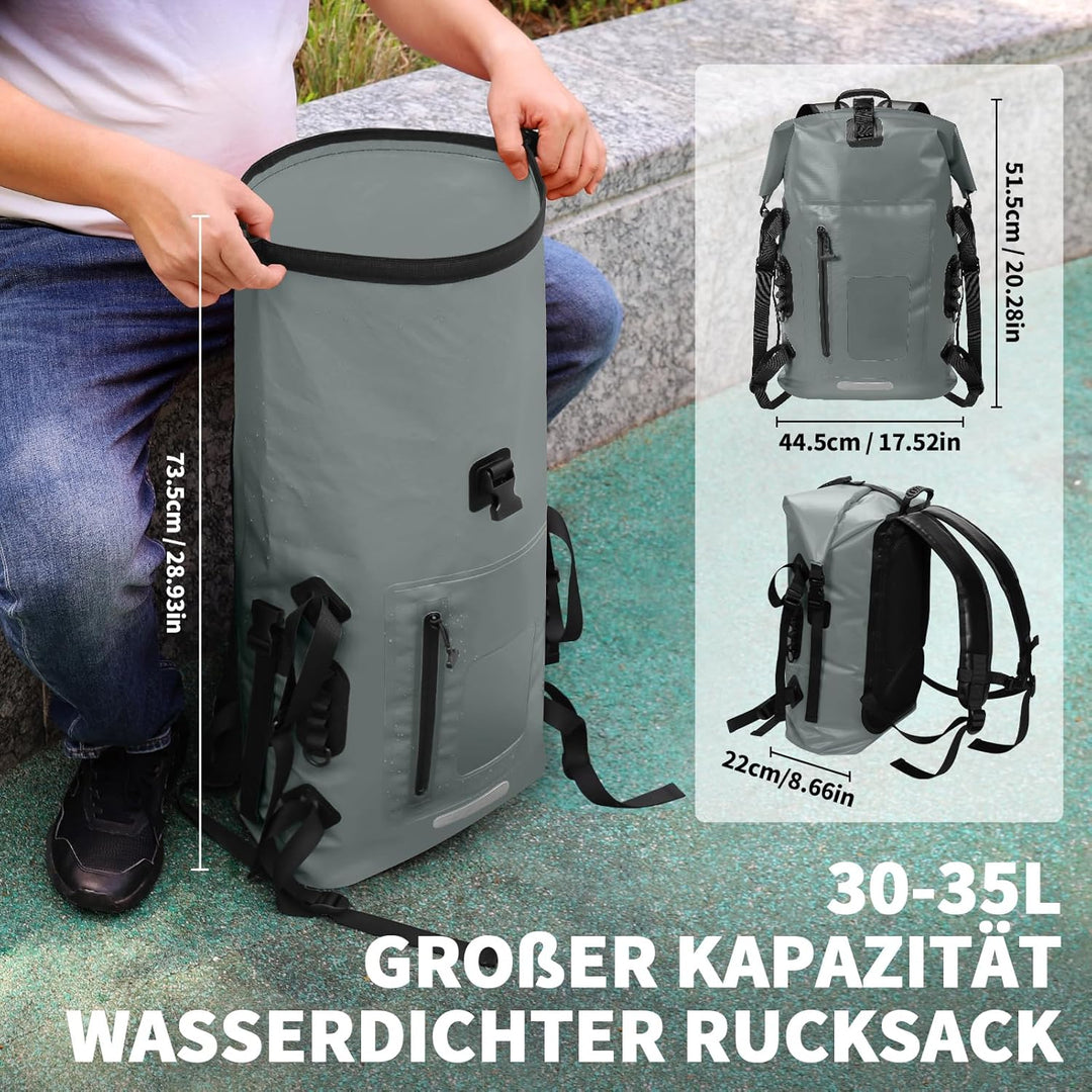 Wasserdichter Rucksack 30-35L, Rolltop Waterproof Backpack Mit Gepolstertem Tragegurt, Wasserdichtem