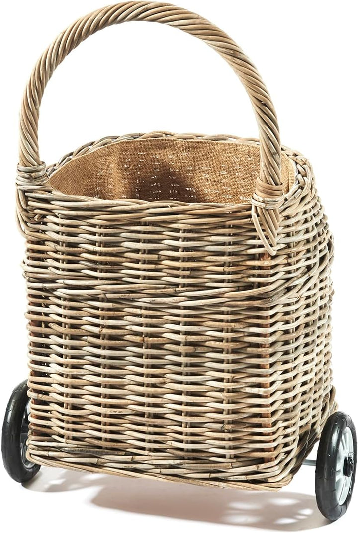 Kaminholzwagen mit Rollen Brennholzwagen - aus Rattan kubu grey