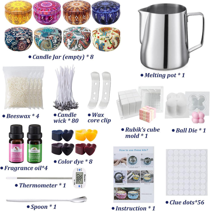 Set zur Herstellung von Kerzen zum Selbermachen, mit Beschreibung, enthält 4 Packungen Sojawachs, 8