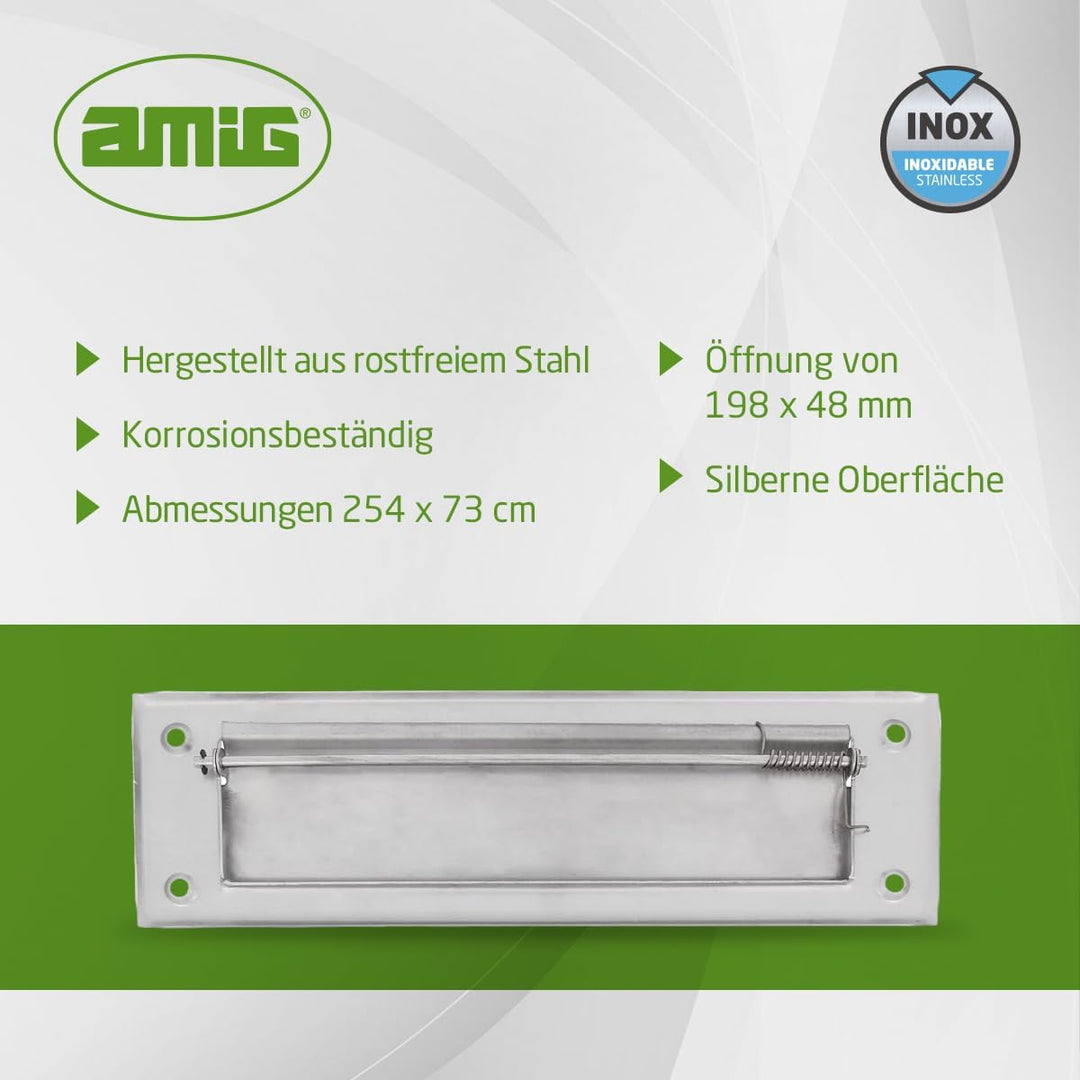 Amig - Briefkastenschlitz Edelstahl Silber Mod. 1 - Klappe für Wände oder Türen - Briefsammler mit E