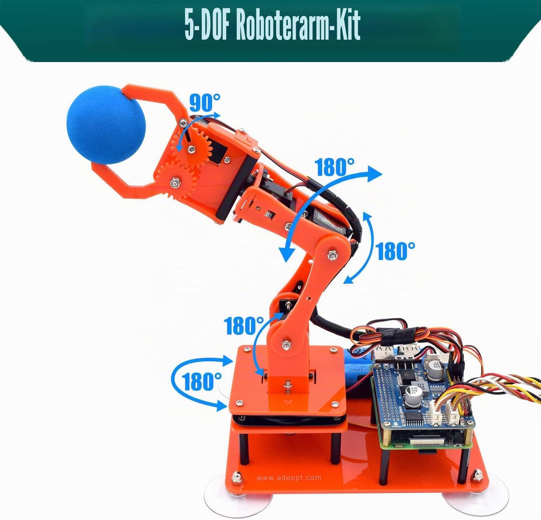 Adeept 5-DOF Roboterarm-Set für Raspberry Pi 4 B 3 B+ B A+, programmierbare DIY-Codierung STEM Educa