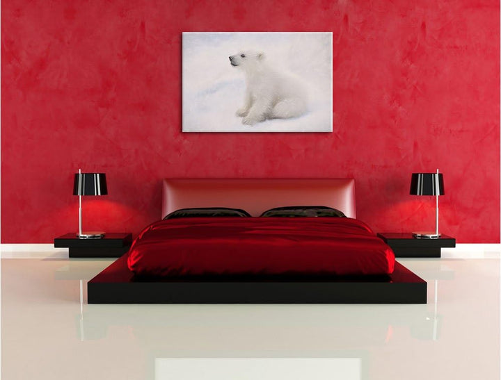 Pixxprint Eisbär Baby als Leinwandbild/Grösse: 100x70 / Wandbild/Kunstdruck/fertig bespannt, 100x70