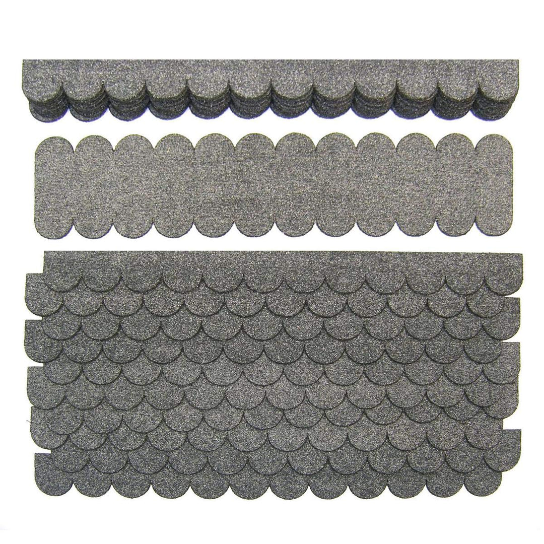 Mini Dachschindeln Rund (41 mm) 3 Sets - Grau 60 Streifen+3 Firststreifen 1,05 m² hergestellt in der