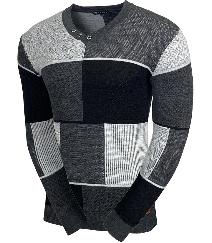 Baxboy Herren Pullover Slim Fit V-Neck Strick-Pullover Rundkragen Moderner Männer schwarzer Pulli Lo