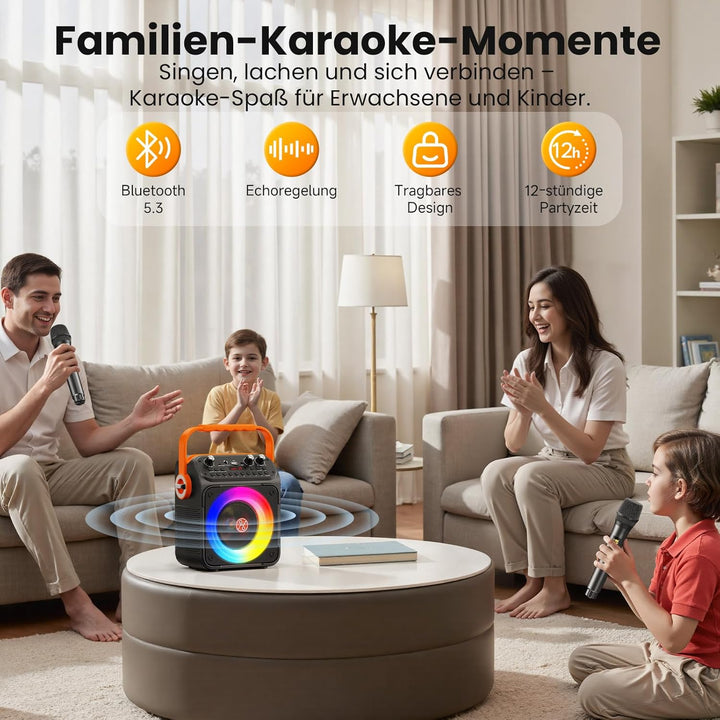 Karaoke Maschine Karaoke Anlage mit 2 Mikrofonen für Erwachsene & Kinder Bluetooth Lautsprecher mit