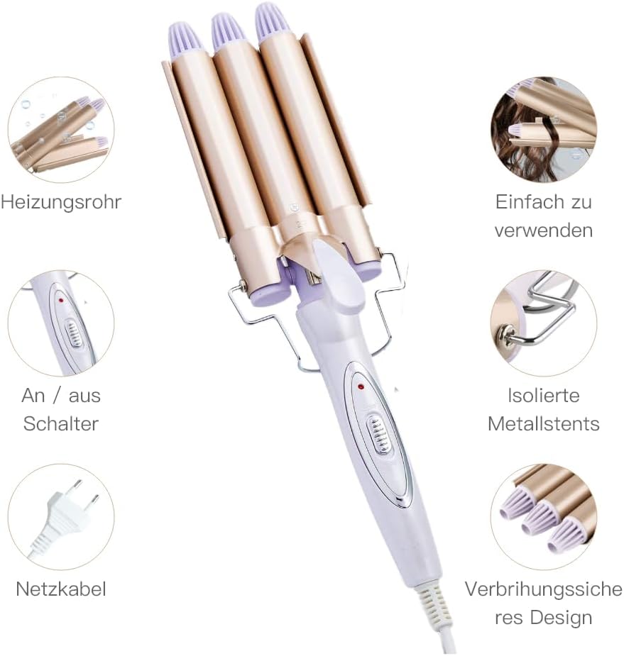 3 Fässer Lockenstab Grosse Wellen, Reyke 22mm welleneisen mit einstellbarer Temperatur, Welleisen Sc