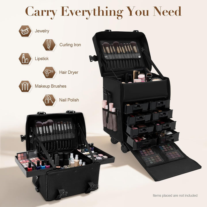Kosmetikkoffer Trolley mit Schublade, 2 In 1 Professioneller Beauty Make-up-Koffer, Abnehmbarer Trav