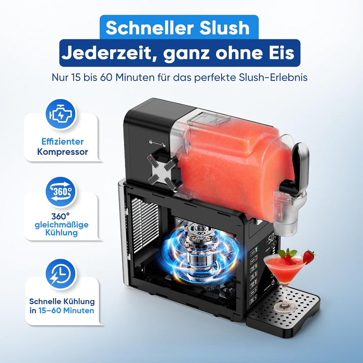 Slush Maschine – 2,5L Slushie Maschine, kein Eis nötig, mit LED-Display, 6 voreingestellte Programme
