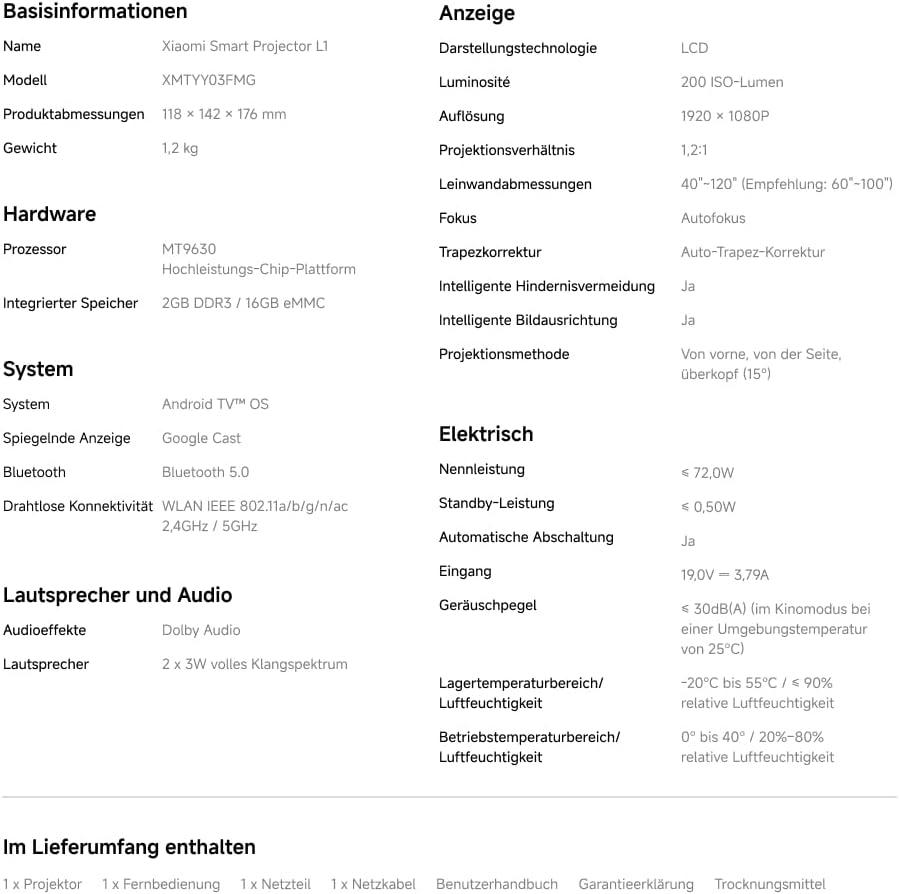 Xiaomi L1 Smart Beamer 1080P Full HD mit Google TV &amp; Netflix, Tragbarer Heimkino Projektor, Autofoku