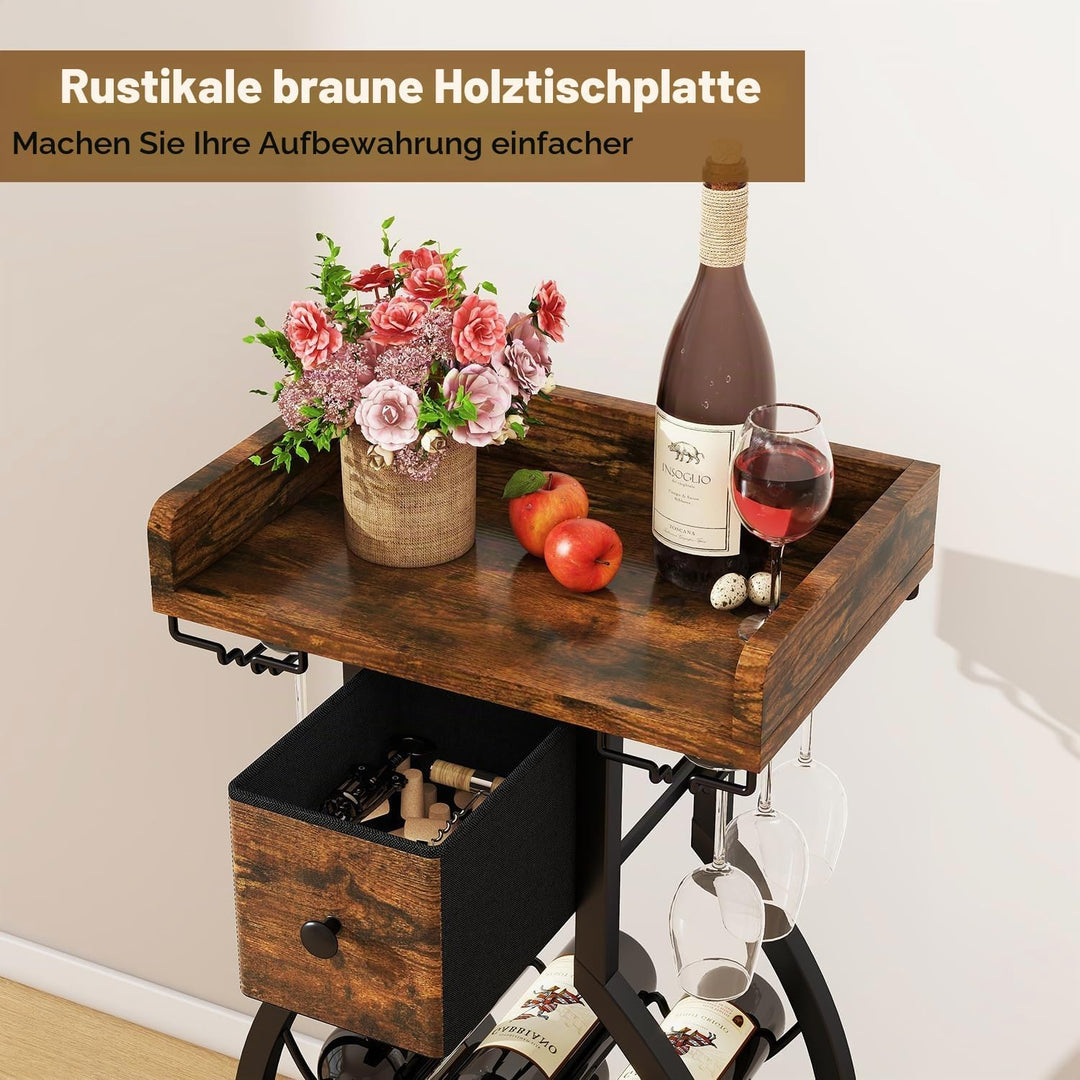 IBUYKE Weinregal Freistehend für 15 Flaschen,Flaschenregal mit Glashaltern und Speicher Schublade,Mi