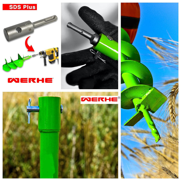 WERHE Erdbohrer 80 mm mit SDS Plus Aufnahme präzise Bohrspitze Pfahlbohrer Bohrer