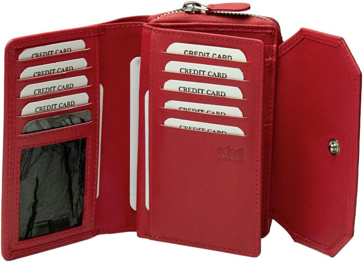 Damen Geldbeutel Leder RFID rot Geldbörse Gross Vintage Portemonnaie für Frauen NFC Schutz Ledergeld