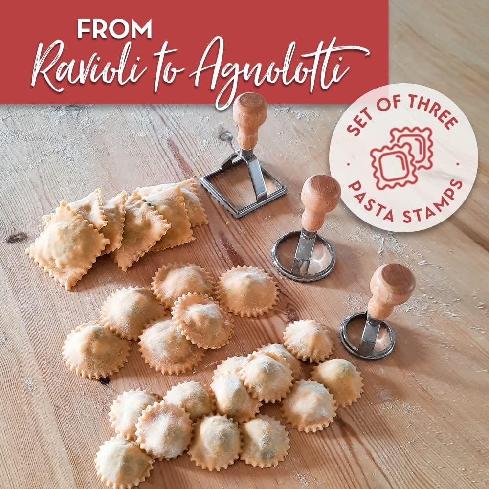 Einfaches Ravioli-Starterset | Geschenkset 3 Ravioliformen + Rezeptbuch | Pressanleitung für Ravioli