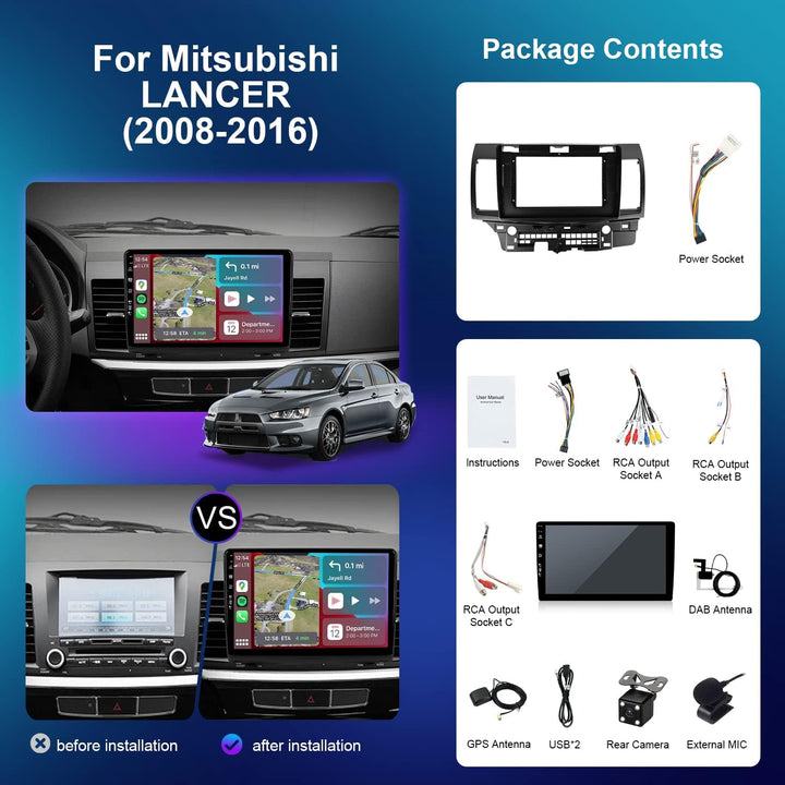 JOYX Android 12 Autoradio Passt für Mitsubishi Lancer (2010-2016) - Eingebaut DAB/DSP/Carplay/Androi