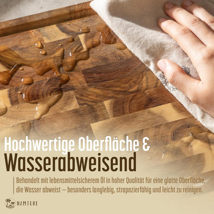 Schneidebrett Holz – 2,5 cm stark, Stirnholz aus Akazienholz, mit hochwertiger Öl-Oberfläche, Saftri