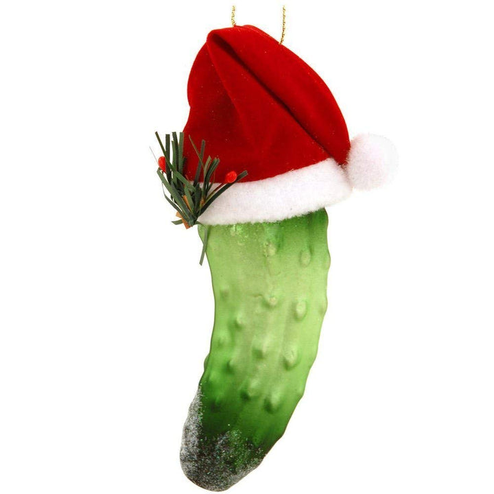 ***Original LAUSCHAER Christbaumschmuck - Grosse Weihnachtsgurke mit Hut, Aufwendig handdekoriert, c