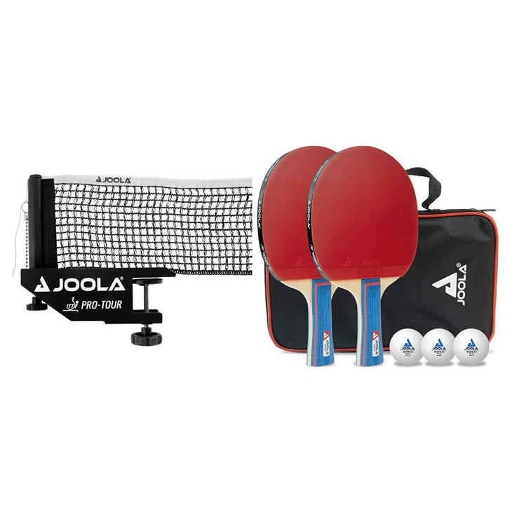 Joola Unisex – Erwachsene Post-Set Pro Tour Tischtennisnetz, Schwarz, 152cm Bundle mit Tischtennis-S