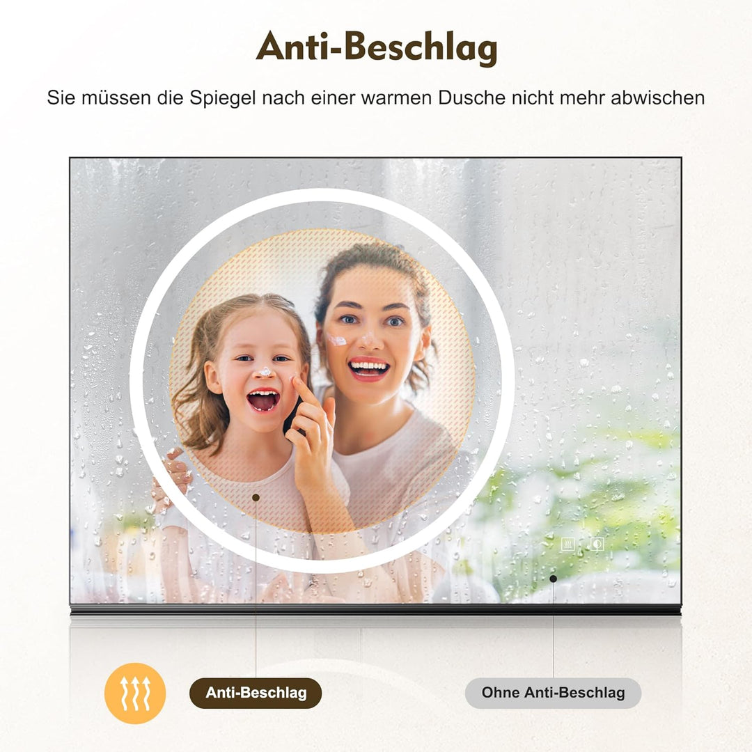 SONNI LED Badspiegel 70x50cm mit 70cm Ablage, Touch Badezimmerspiegel 3 Lichtfarben, Anti-Beschlag &