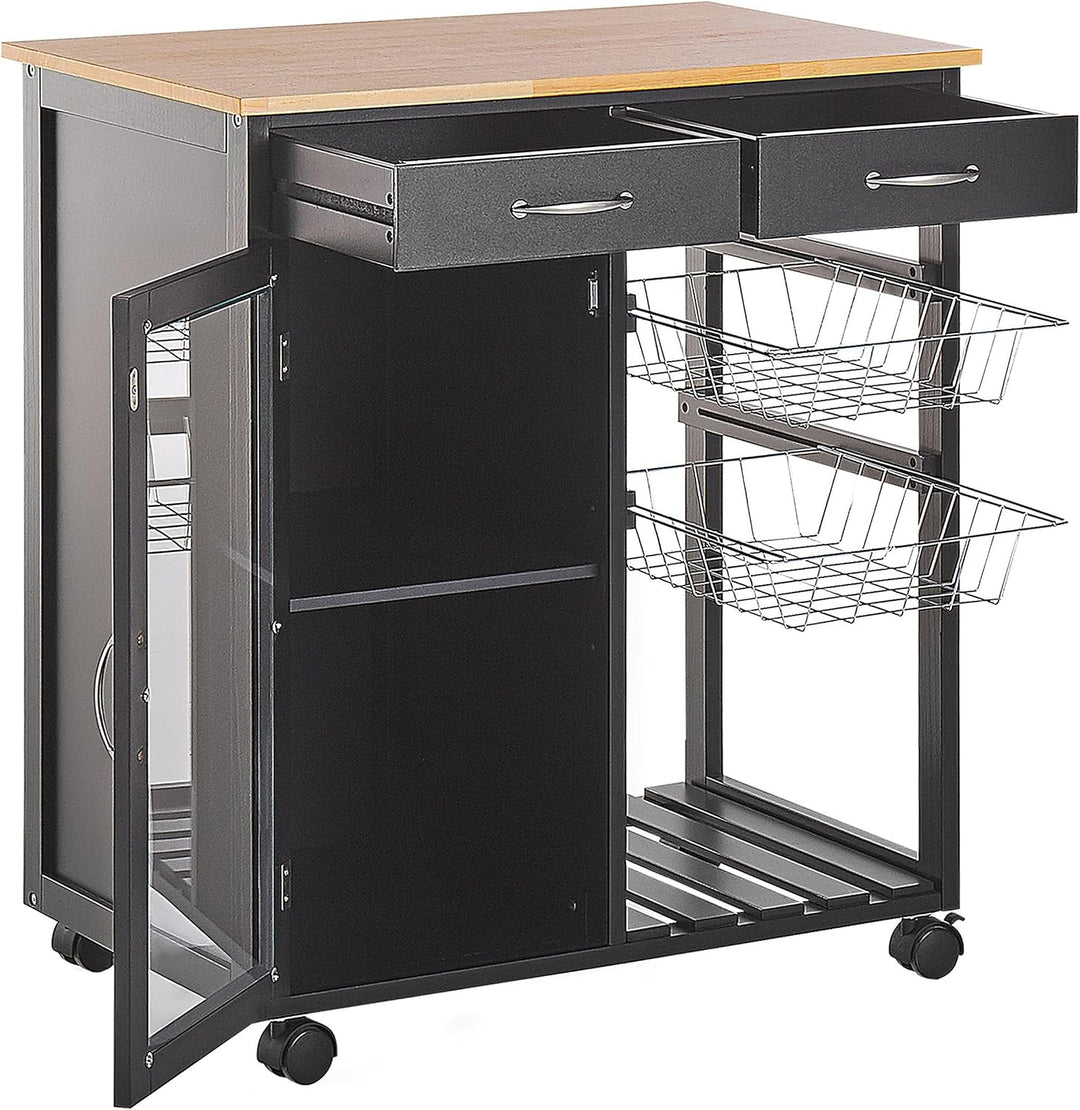 Beliani Servierwagen Holz schwarz mit 2 Schubladen Schrank 2 Metallkörben Rollen Boves