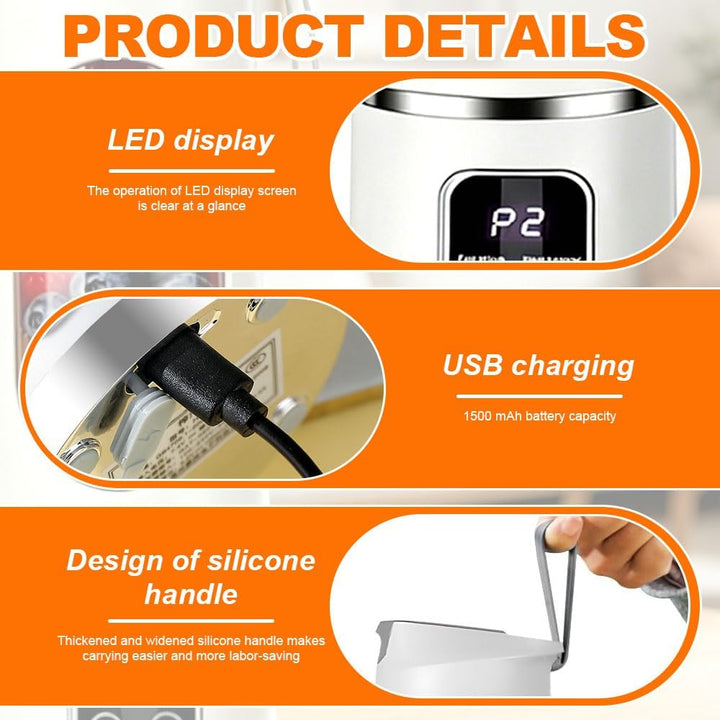 Tragbarer Mixer Smoothie Maker To Go, 450ML, LED Display | Portable Blender mit 12 Klingen für Shake