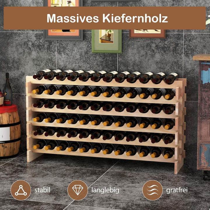 GIANTEX Weinregal Stapelbar Holz, Flaschenregal für 72 Flaschen, Weinschrank Weinständer mit 6 Ebene