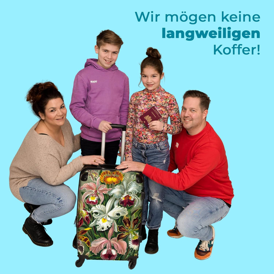 NoBoringSuitcases.com® Koffer gross Trolley Rollkoffer Reisekoffer mit 4 Rollen Fotokoffer - Blumen