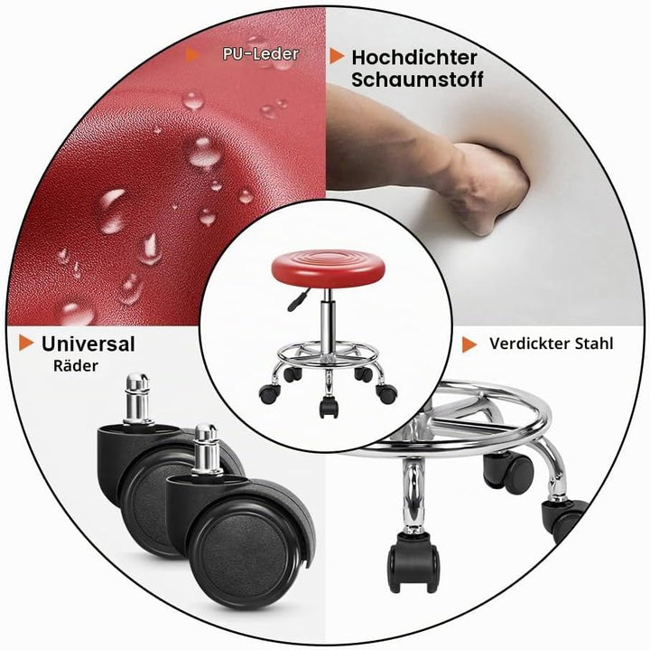 KKTONER Rollhocker mit Pedal (Rot), Rot