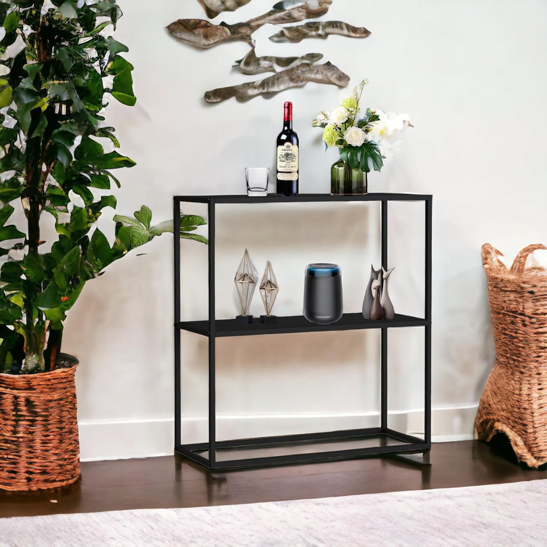 DanDiBo Konsolentisch Metall Schwarz Schmal mit 2 Ebenen Modern 80x80x25 cm Regal Stehend Standregal