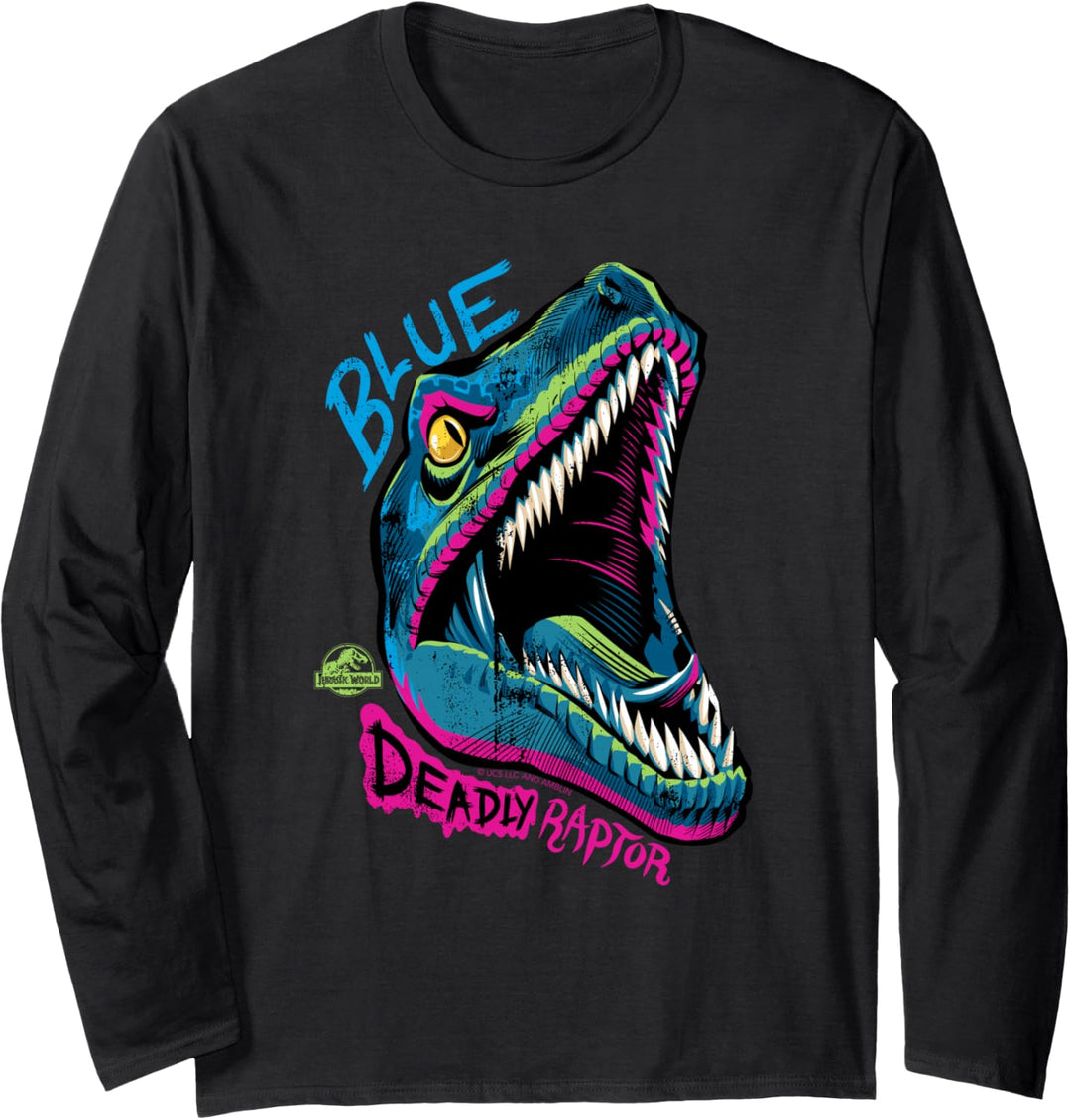 Jurassic World Neon Blue Deadly Raptor 90’s style Langarmshirt