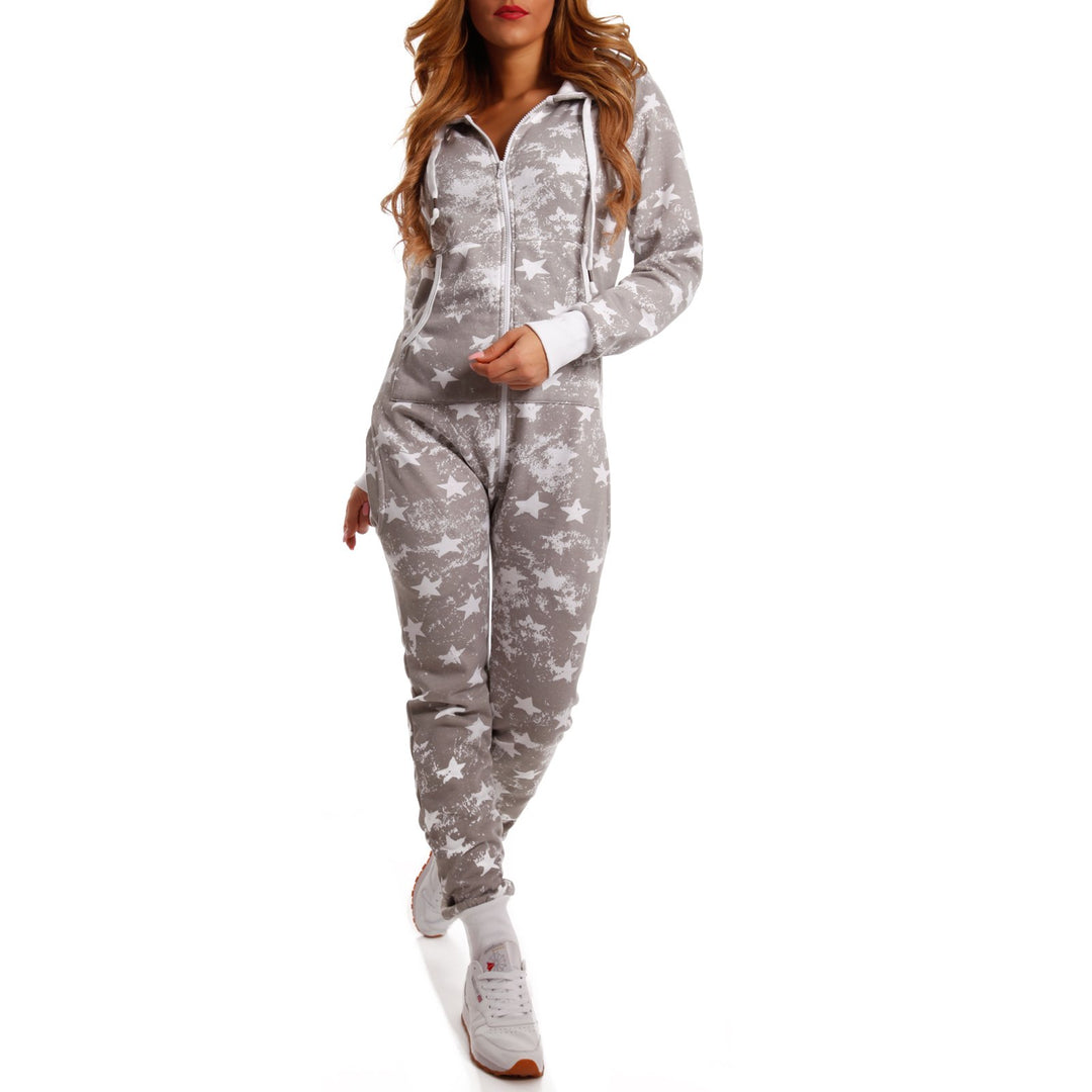 Crazy Age Jumpsuit Strampler Ganzkörperanzug Overall Sternen Kuschelig Warm 3XL Hellgrau, 3XL Hellgr