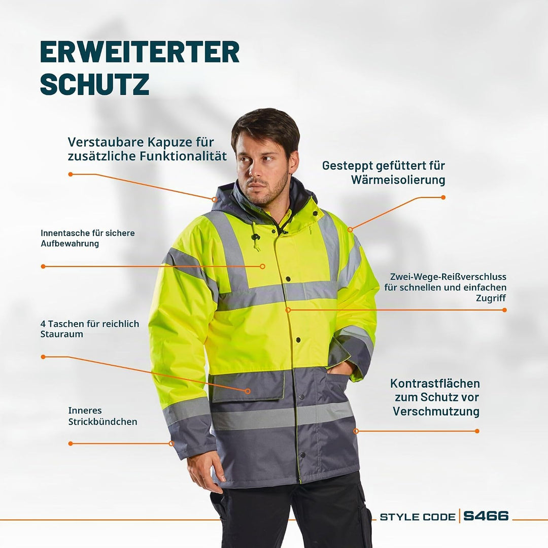 Portwest Warnschutz Kontrast Traffic-Jacke, Grösse: 5XL, Farbe: Gelb, S466YER5XL Gelb 5XL, Gelb 5XL