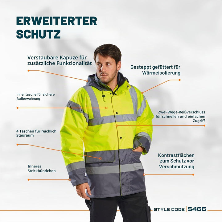 Portwest Warnschutz Kontrast Traffic-Jacke, Grösse: 5XL, Farbe: Gelb, S466YER5XL Gelb 5XL, Gelb 5XL