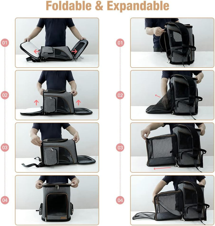 Lekesky Gross Katzenrucksack Hunderucksack für Katzen und Hunde bis 8-10kg, Erweiterbar Faltbare Hau