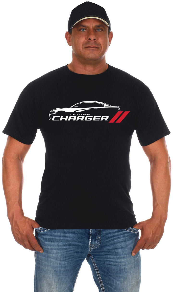 JH DESIGN GROUP Herren T-Shirt Dodge Charger Silhouette, kurzärmlig, Rundhalsausschnitt XL Schwarz,