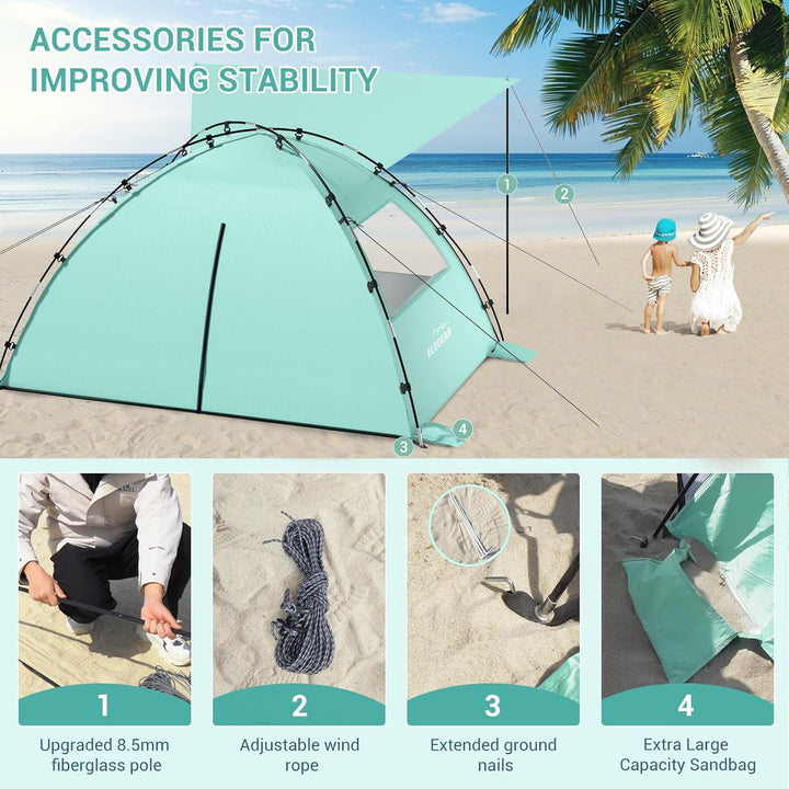 Elegear CumbreX Strandmuschel mit Sonnendach, 4-5 Personen Strandzelt UV Schutz 50+ Einfacher Aufbau