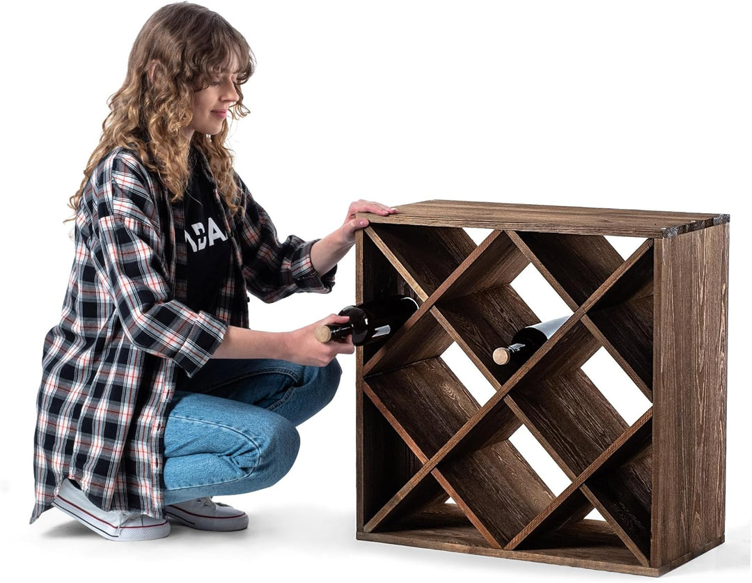 KADAX Weinregal aus Holz, 52 x 25.5 x 52 cm, Grosses Flaschenregal für viele Weinflaschen, rustikale