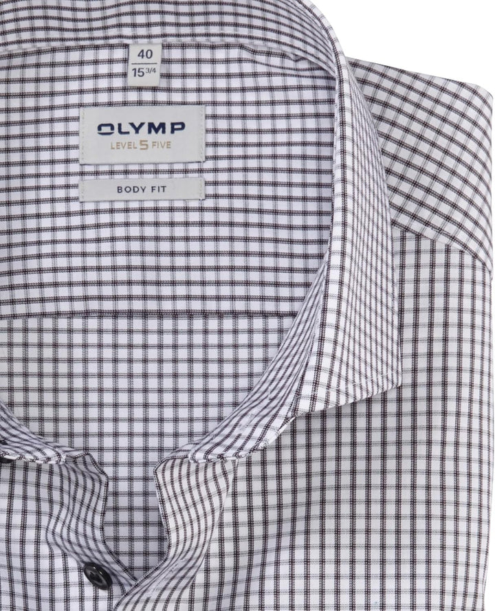 OLYMP Herren Businesshemd Langarm Level Five,Gitter Karo,Body fit,Royal Kent 44 Schwarz 68, 44 Schwa