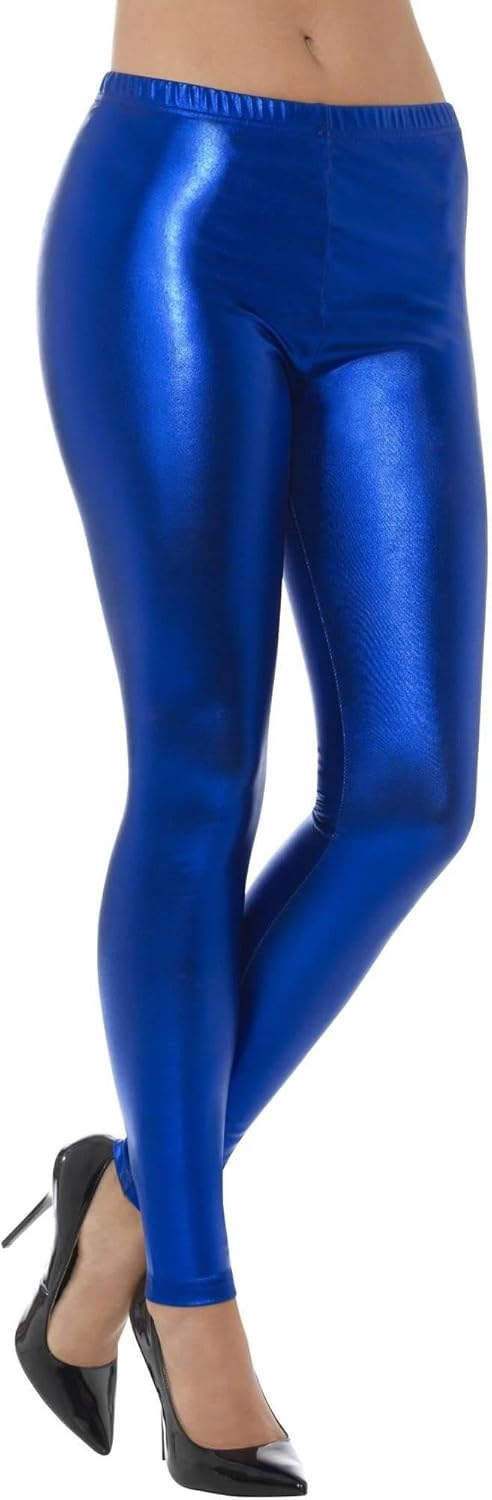 Smiffys, Damen 80er Jahre Metallic Disko Leggings S Blau, S Blau