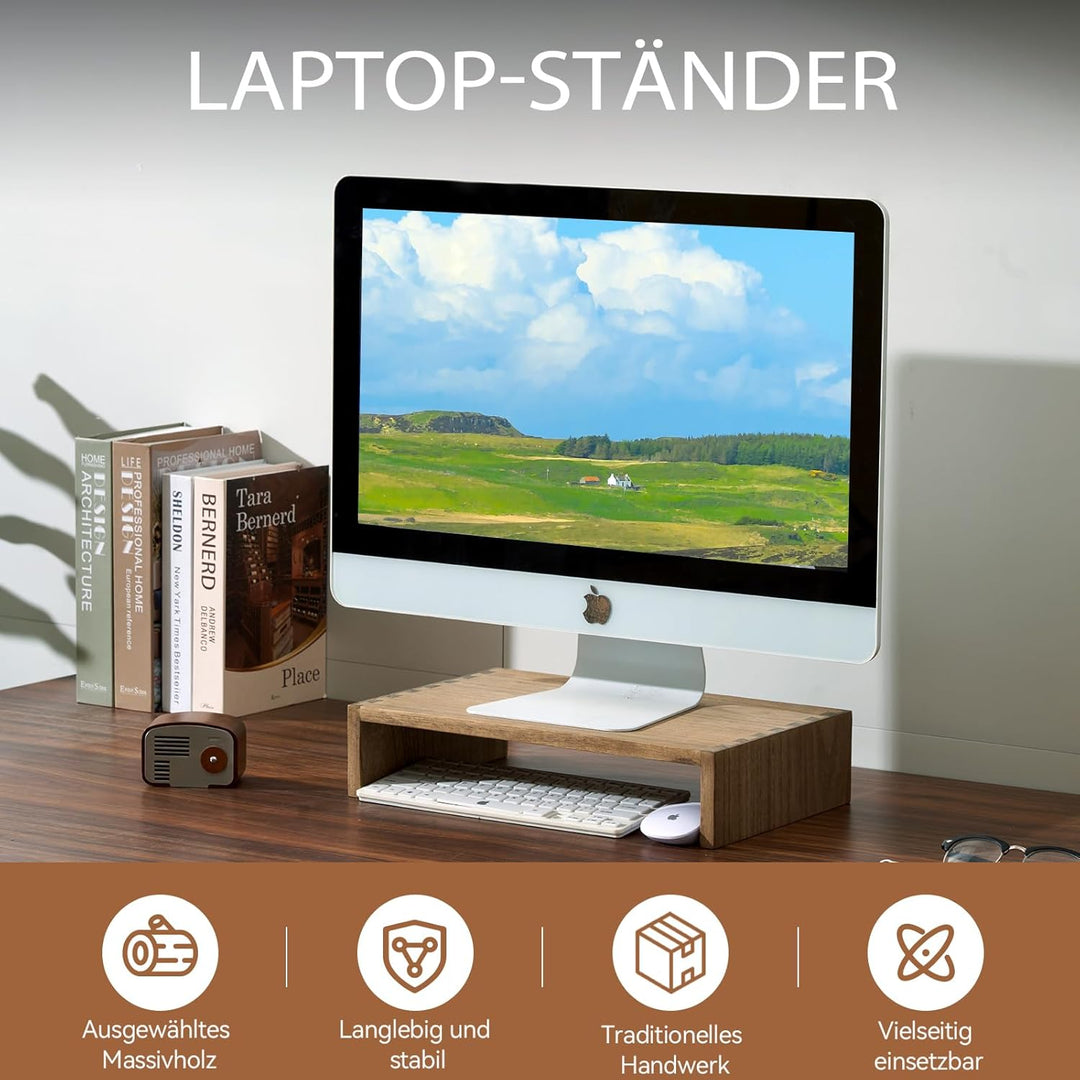 KIRIGEN Holz Monitorständer – Desktop Organizer für PC/Laptop/TV/Drucker | Büro-Aufsatz mit Stauraum