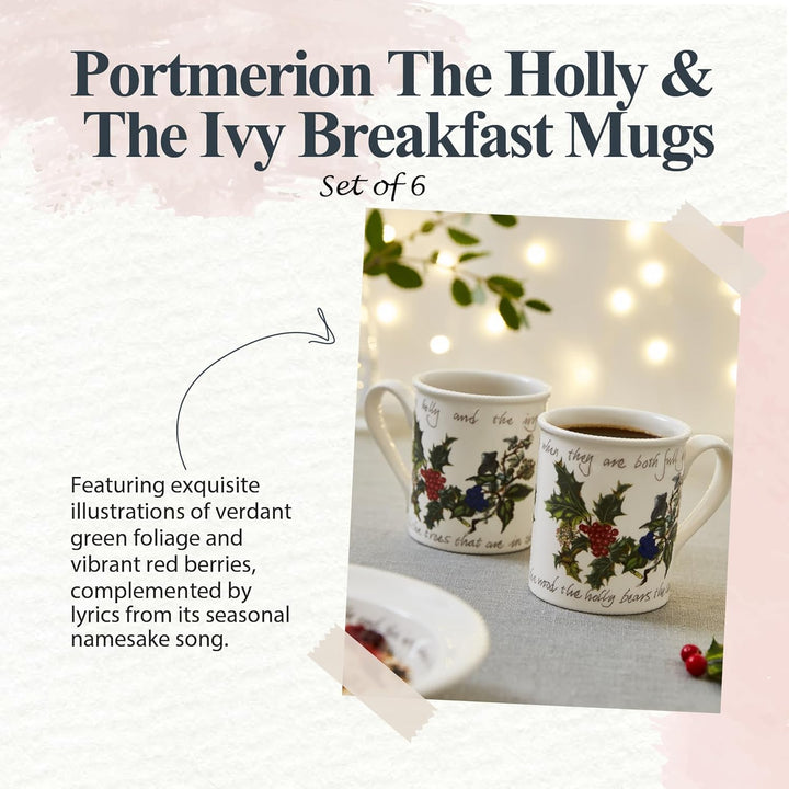 Portmeirion Stechpalmen- und Efeu-Frühstücksbecher, 6 Stück