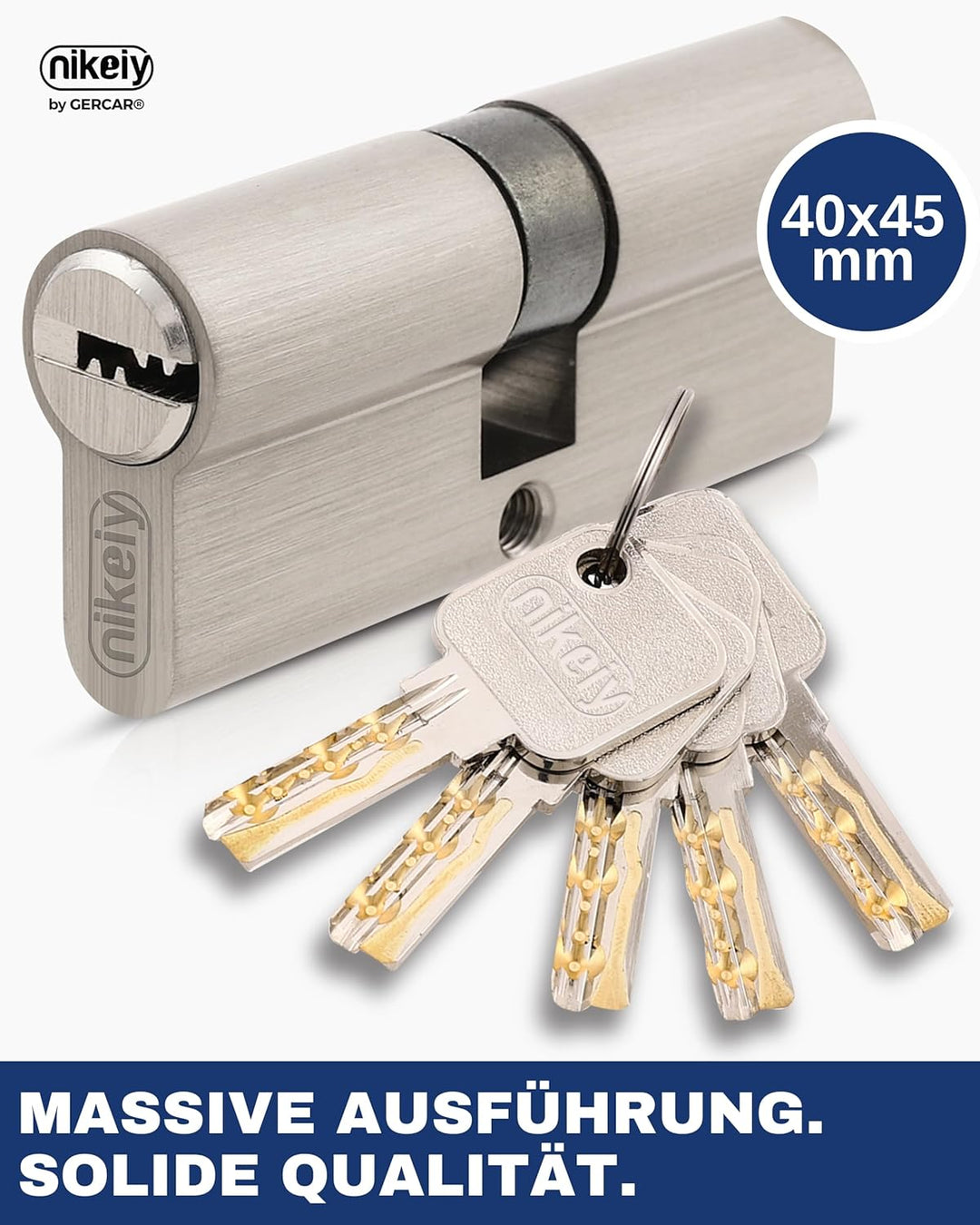 GERCAR Pro Gleichschliessend 3x Schliesszylinder 40/45 Set 3 Profilzylinder inkl. 15 Schlüssel - 85