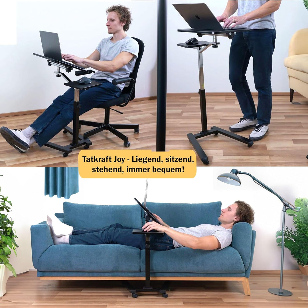 Tatkraft Joy Laptoptisch Hohenverstellbar mit Mausablage, Laptop Rolltisch, Stehtisch Mobil, Höhen O